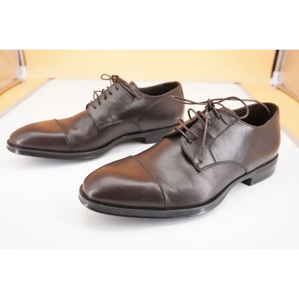 Canali Cap Toe Derby Dark Brown Leather Oxford SZ 9 New Lace Up dress shoe $645